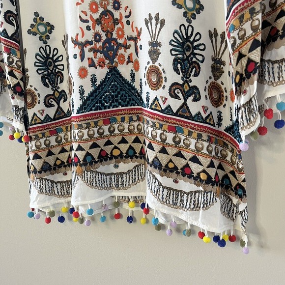 Jodifl Womens Printed Top Colorful Tassels Shirt 3/4 Sleeve Size Small - Picture 3 of 7